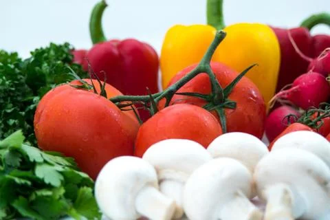 Close up of raw vegetables and herbs Stock Photos