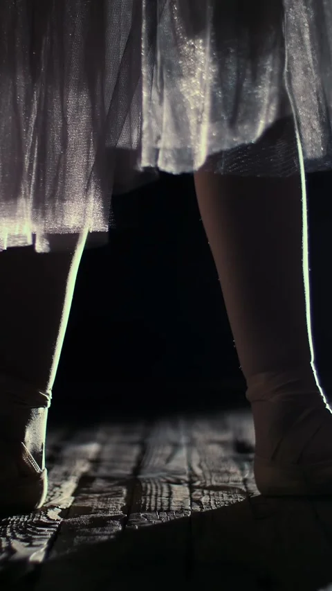 Close up, in rays of spotlight, on the stage of the old theater hall. ballerina Video stock 314786499
