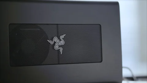Close up of razer core external GPU for graphic and gaming Video stock 129725375