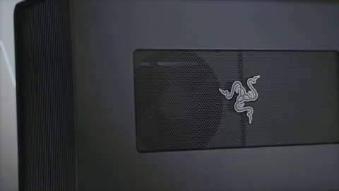 Close up of razer core external GPU for graphic and gaming Video stock 129725376