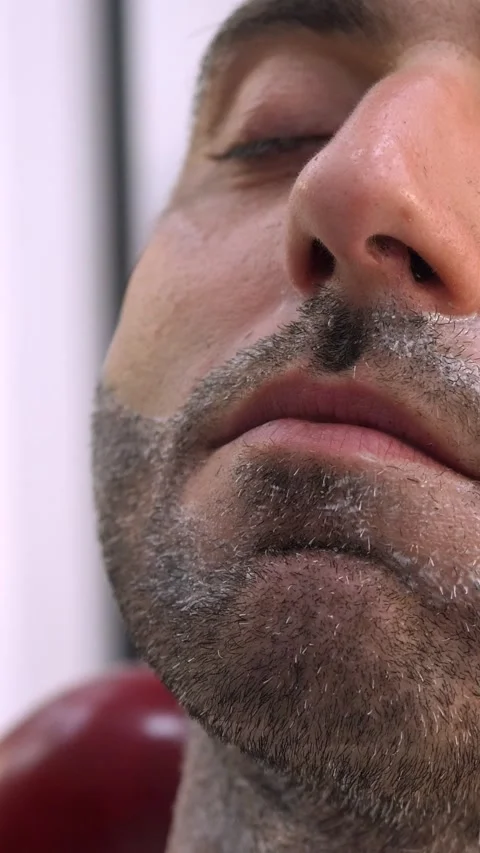 Close up razor shaving beard detail smooth skin barber technique Stock Footage 333199683
