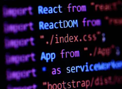 Close-up of React, Javascript programming source code 库存照片