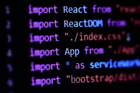 Close-up of React, Javascript programming source code 스톡 사진