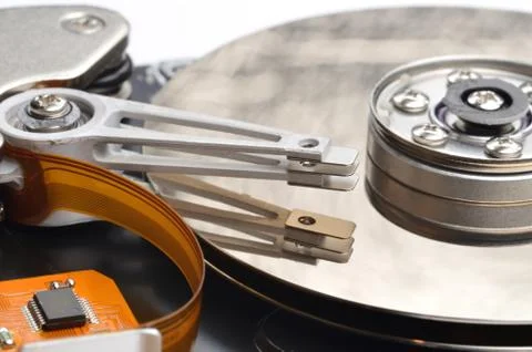 Close-up of read-write head of computer hard drive Stock Photos