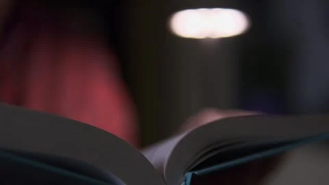 Close up reading book with desk lamp, concept of education, knowledge and self Stock-Footage 318157372