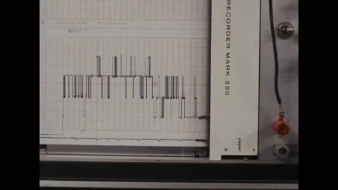 Close-up of readout chart on ECG machine - 1969 Stock Footage 104331885