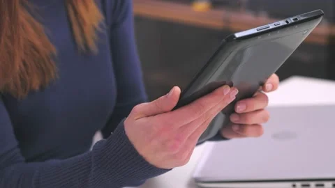 Close up of reahead woman hands using tablet pc Stock Footage 170728951