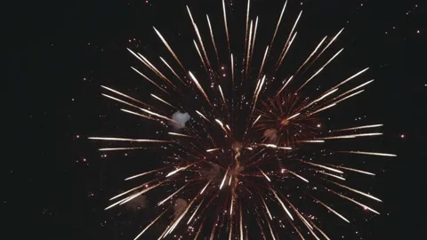Close up of the real fireworks explosion with the dark sky in the background. Stock Footage 146021829