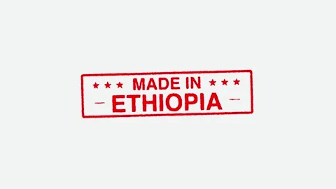 Close Up Real Hand Stamping Made In Ethiopia Stamp on White Background Stock Footage 246660963