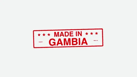 Close Up Real Hand Stamping Made In Gambia Stamp on White Background Stock Footage 246661424
