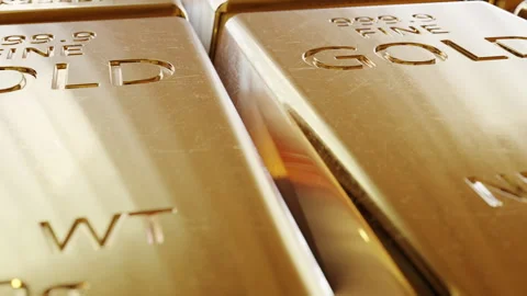 Close-up real ingots of the gold bars in the safe bank deposit box loopable Stock Footage 258298488