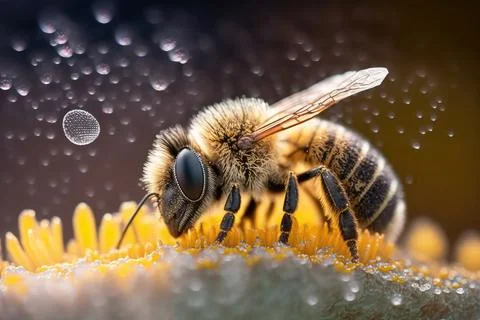 Close up realistic 3d render of a honey bee close up Illustrazione stock