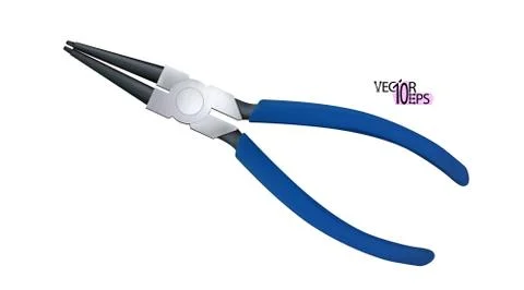 Close up realistic puller snap ring plier with rubber, blue plastic handles Stock Illustration