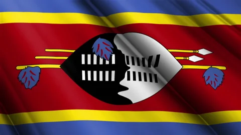 Close up realistic texture fabric textile silk satin flag of Eswatini Stock Footage 232426536
