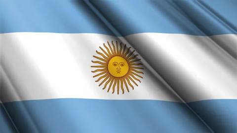 Close up realistic texture flag of Argentina waving fluttering background Vidéo 234338095