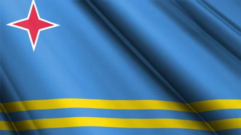 Close up realistic texture flag of Aruba waving fluttering background Vidéo 234338404