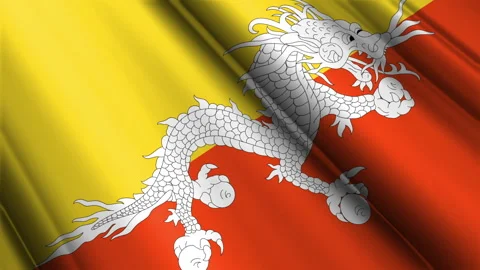 Close up realistic texture flag of Bhutan waving fluttering background Video stock 271518570
