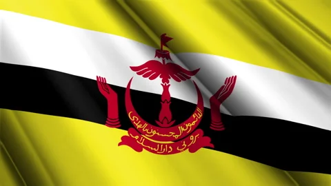 Close up realistic texture satin flag of Brunei waving fluttering background Stock Footage 271519222