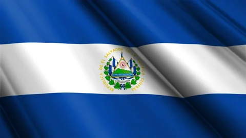 Close up realistic texture silk satin flag of El Salvador waving Video stock 232426176