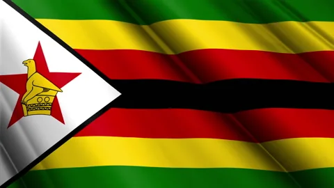 Close up realistic texture silk satin flag of Zimbabwe waving Stock Footage 232426253
