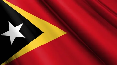 Close up realistic texture silk satin flag of Timor-Leste Stock Footage 232428143