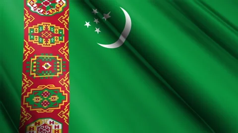 Close up realistic texture silk satin flag of Turkmenistan Stock Footage 232428900