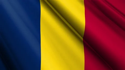 Close up realistic texture textile silk satin flag of Chad waving Video stock 232426159