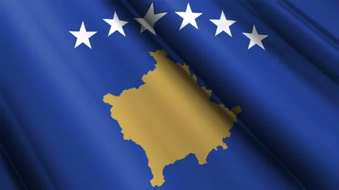 Close up realistic texture textile silk satin flag of Kosovo waving Video stock 232426831