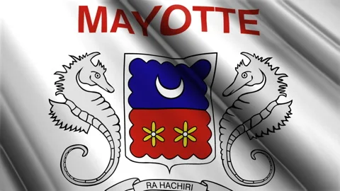 Close up realistic texture textile silk satin flag of Mayotte waving Video stock 232427003