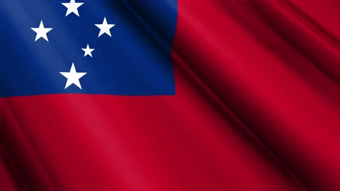 Close up realistic texture textile silk satin flag of Samoa waving Video stock 232427008