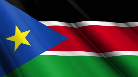 Close up realistic texture textile silk satin flag of South Sudan Stock Footage 232427401