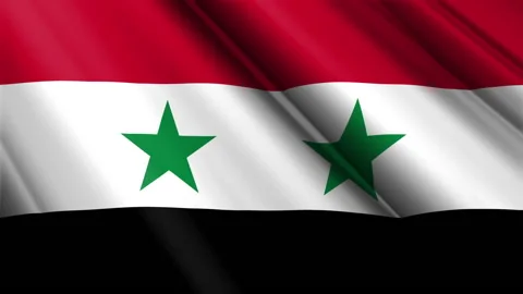 Close up realistic texture textile silk satin flag of Syria Video stock 232427563