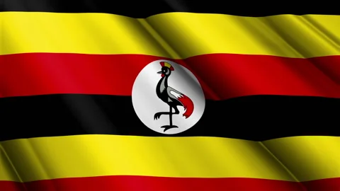 Close up realistic texture textile silk satin flag of Uganda waving Video stock 232429508