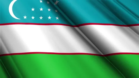 Close up realistic texture textile silk satin flag of Uzbekistan Stock Footage 232430129