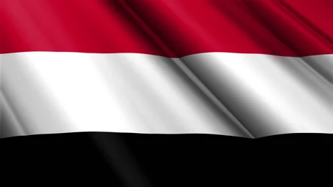 Close up realistic texture textile silk satin flag of Yemen Video stock 232430447