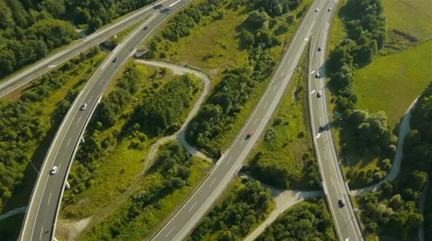 Close Rear Aerial view over Freeway Traffic Intersection Vídeo Stock 44974777