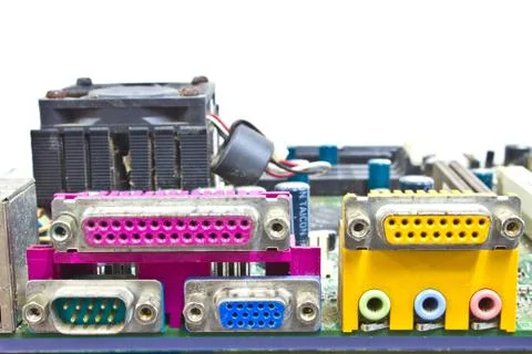 Close up rear panel of computer Foto stock