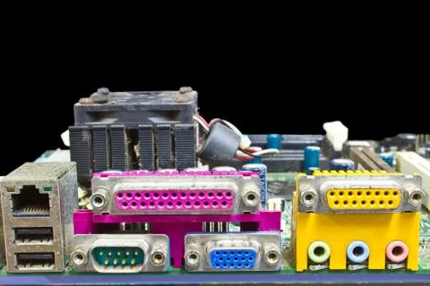 Close up rear panel of computer Stock Photos