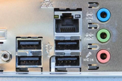 Close up rear panel of computer Foto stock