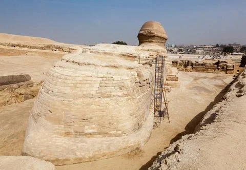  Close up of rear view of Sphinx Cairo Rear view of the Sphinx at the Pyra... Stock Photos