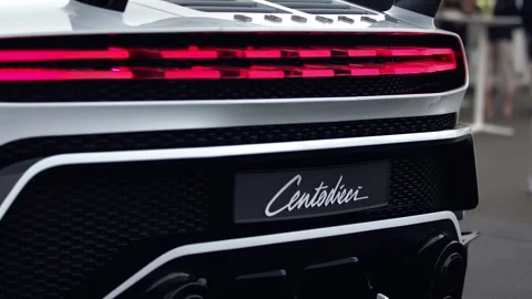 Close-up of the rear wing and tail lights of a Bugatti Centodieci Stock Footage 345301811