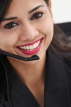 Close up of the receptionist talking, help desk 스톡 사진