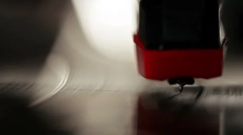 Close up of record player needle in grooves of vinyl LP, 4k, UHD Stock Footage 49265519