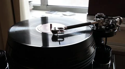 Close up of a record player playing vinyl Stock Footage 52179320