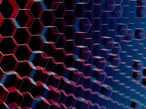 Close Up of Red and Blue Abstract Hexagon Background Stock Illustration