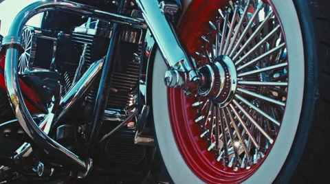 Close up of a red and white custom bike wheel Stock Footage 68622169