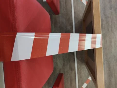 Close-up of the red and white warning tape. All cafes, restaurants and food Stock Photos