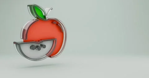 A close up of a red apple  3D icon. The icon floats gently on a white surface Stock Footage 307589452