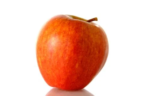 Close up red Apple fruit isolated on white background with reflection Stock Photos