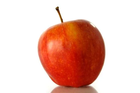 Close up red Apple fruit isolated on white background with reflection Stock Photos